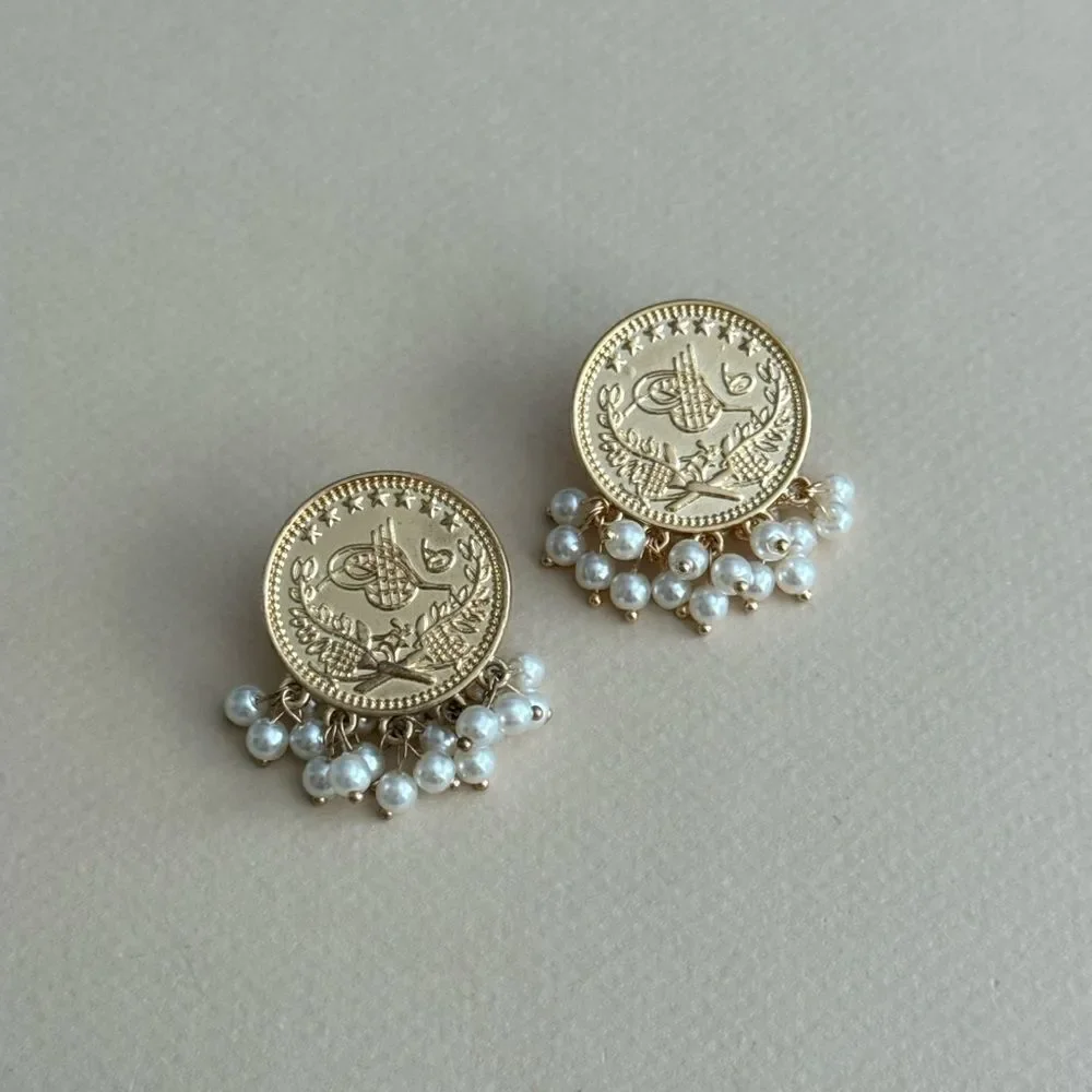 Coin Earrings with Pearls S1257